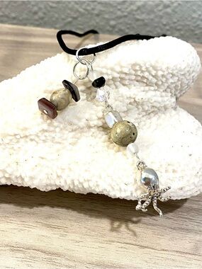 39. Handmade Octopus Charm Necklace -with ocean jasper and abalone beads